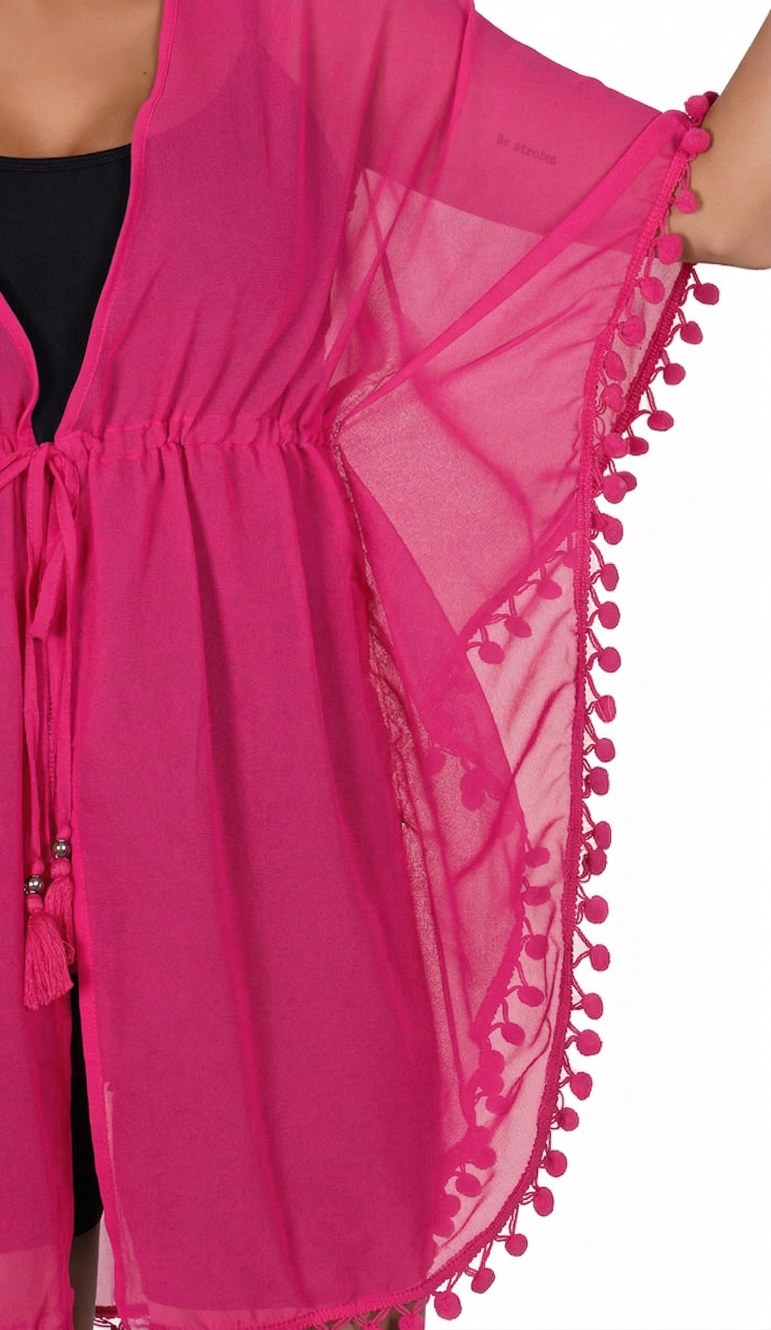 Pink Pom Pom Kaftan | Swimsuit Cover Up Beach Dress