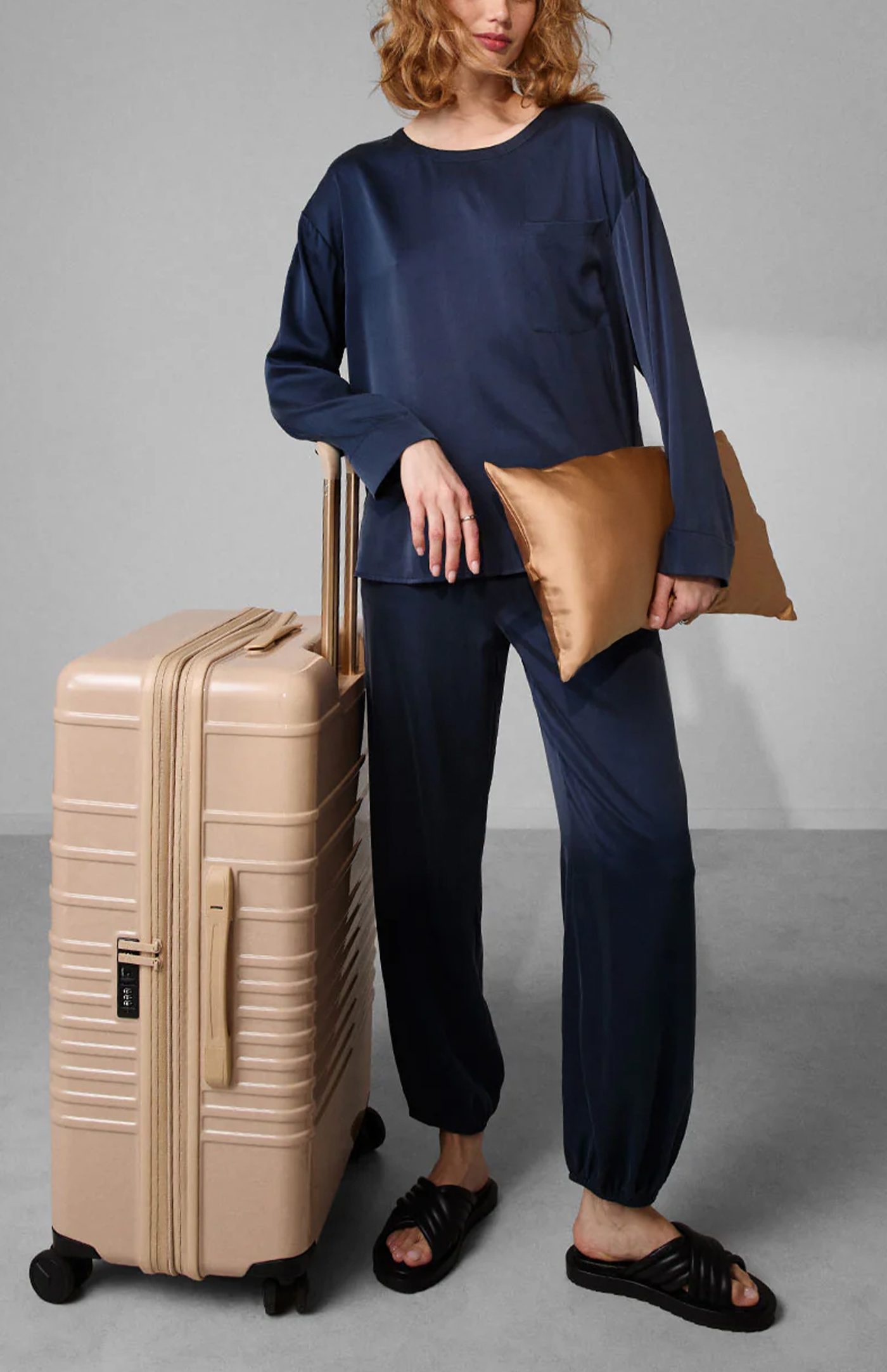 Midnight Escape | Navy Satin Joggers Loungewear Set