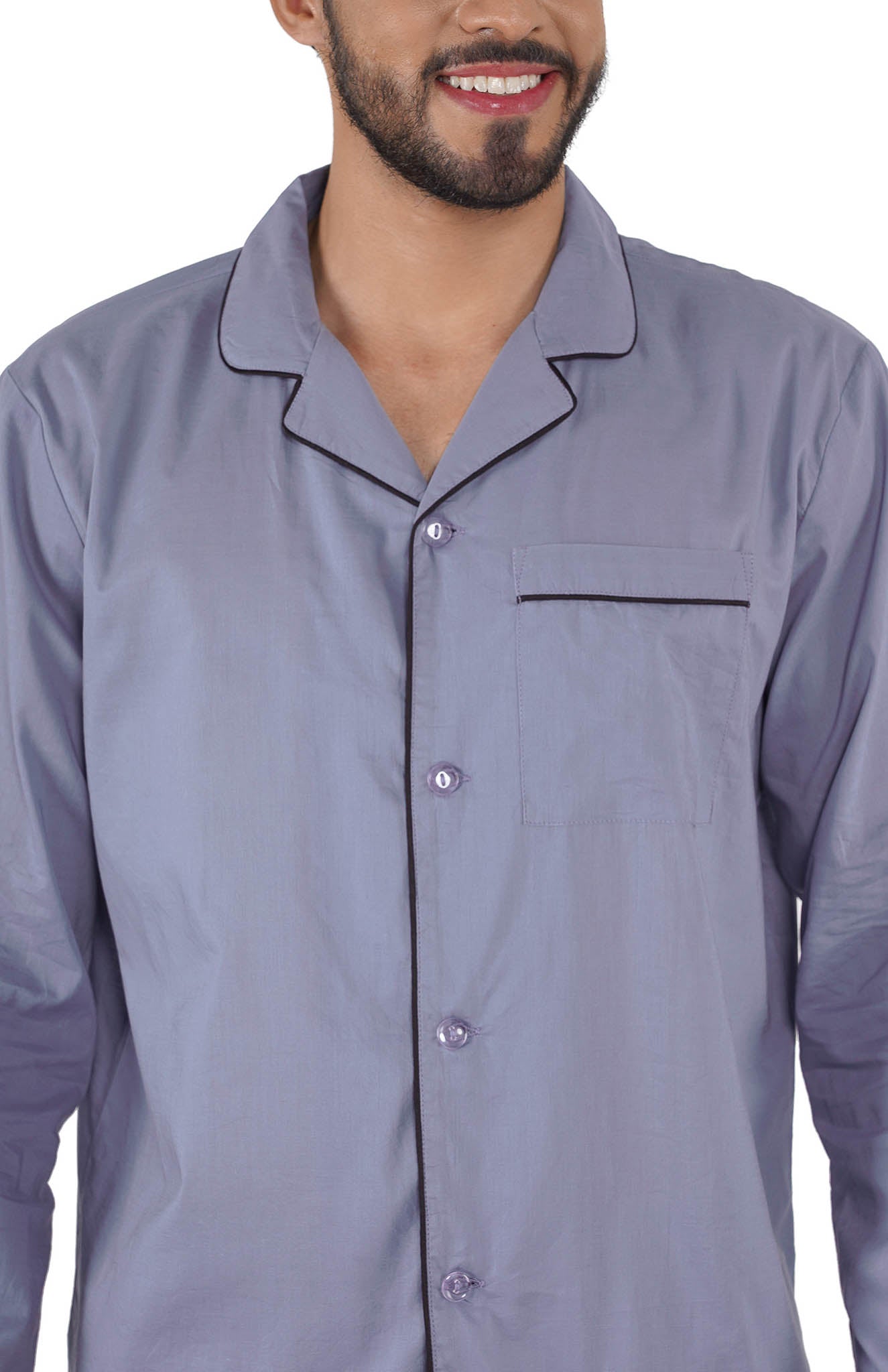 Grey Mist Cotton Lounge Wear Set for Men | Luxeliv