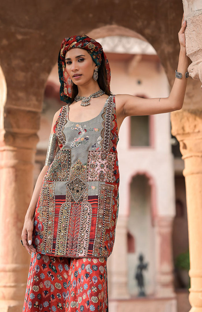 Red Boho Queen | Embroidered Suit Set By Ankhira