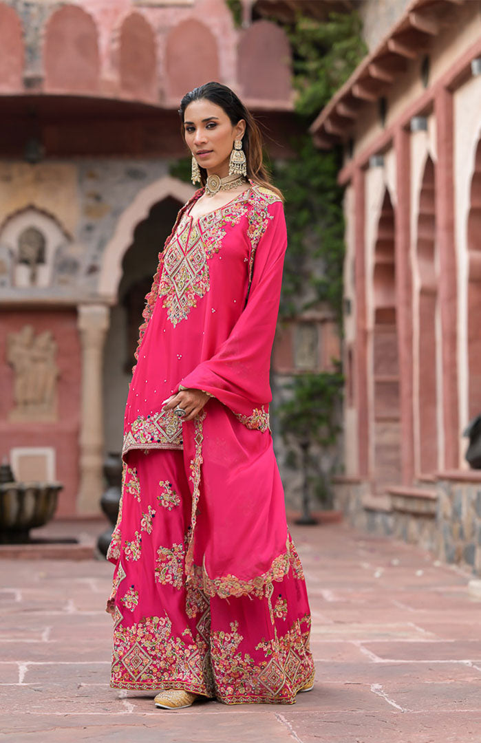 Gulabi Noor | Pink Embroidered Suit Set By Ankhira