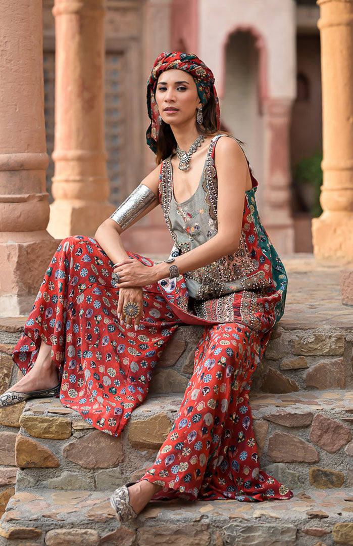 Red Boho Queen | Embroidered Suit Set By Ankhira