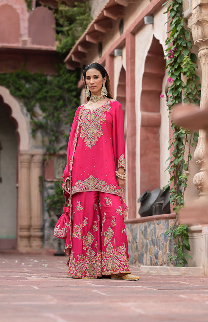 Gulabi Noor | Pink Embroidered Suit Set By Ankhira