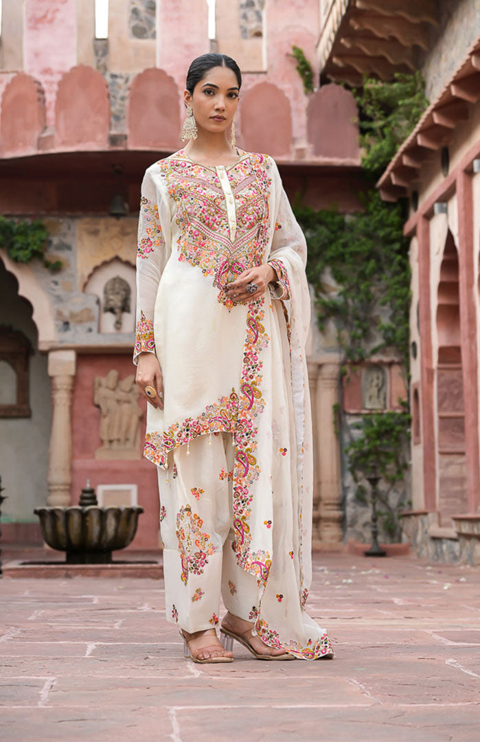 Ivory Elegance | Embroidered Suit Set By Ankhira