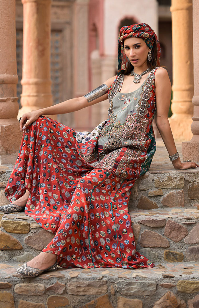 Red Boho Queen | Embroidered Suit Set By Ankhira