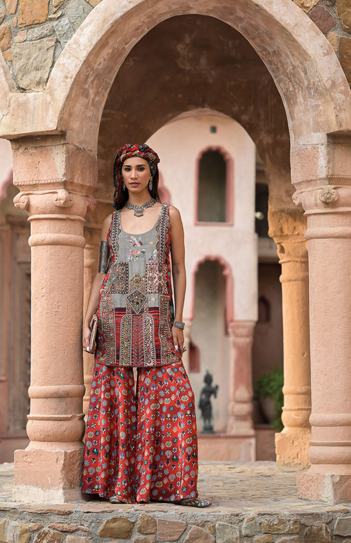 Red Boho Queen | Embroidered Suit Set By Ankhira