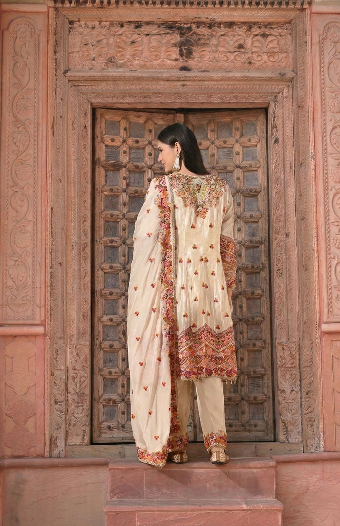 Noor & Nakhra | Ivory Embroidered Suit Set By Ankhira