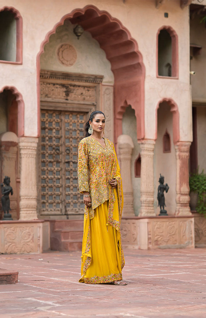 Kesari Queen | Yellow Embroidered Suit Set By Ankhira