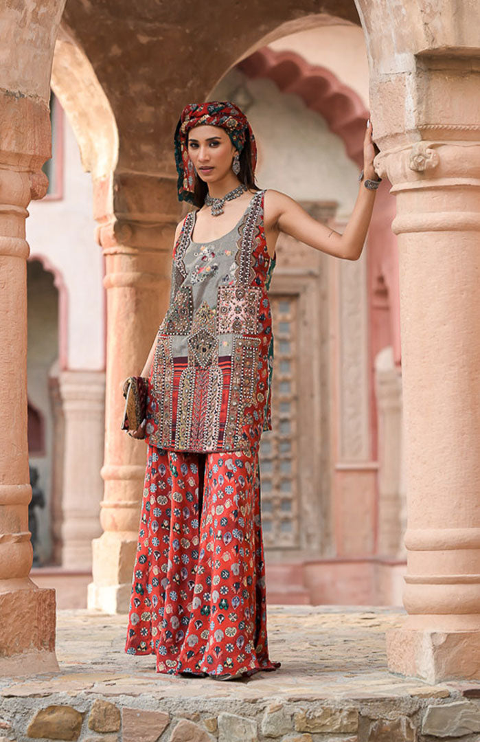 Red Boho Queen | Embroidered Suit Set By Ankhira