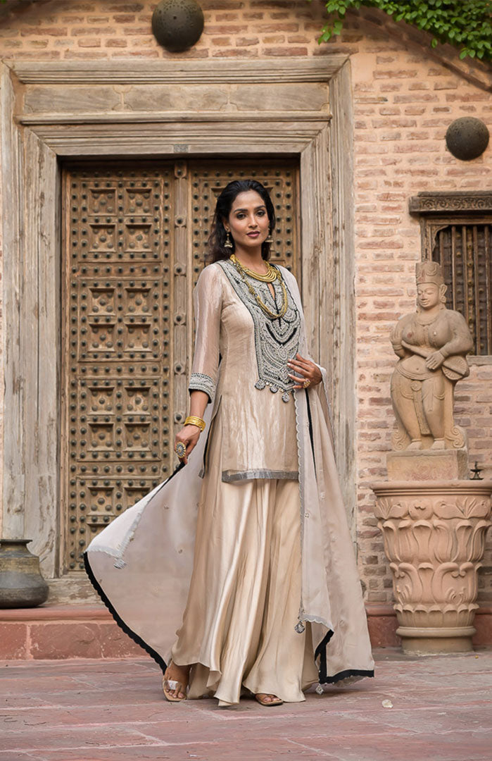 Champagne Noor | Embroidered Suit Set By Ankhira