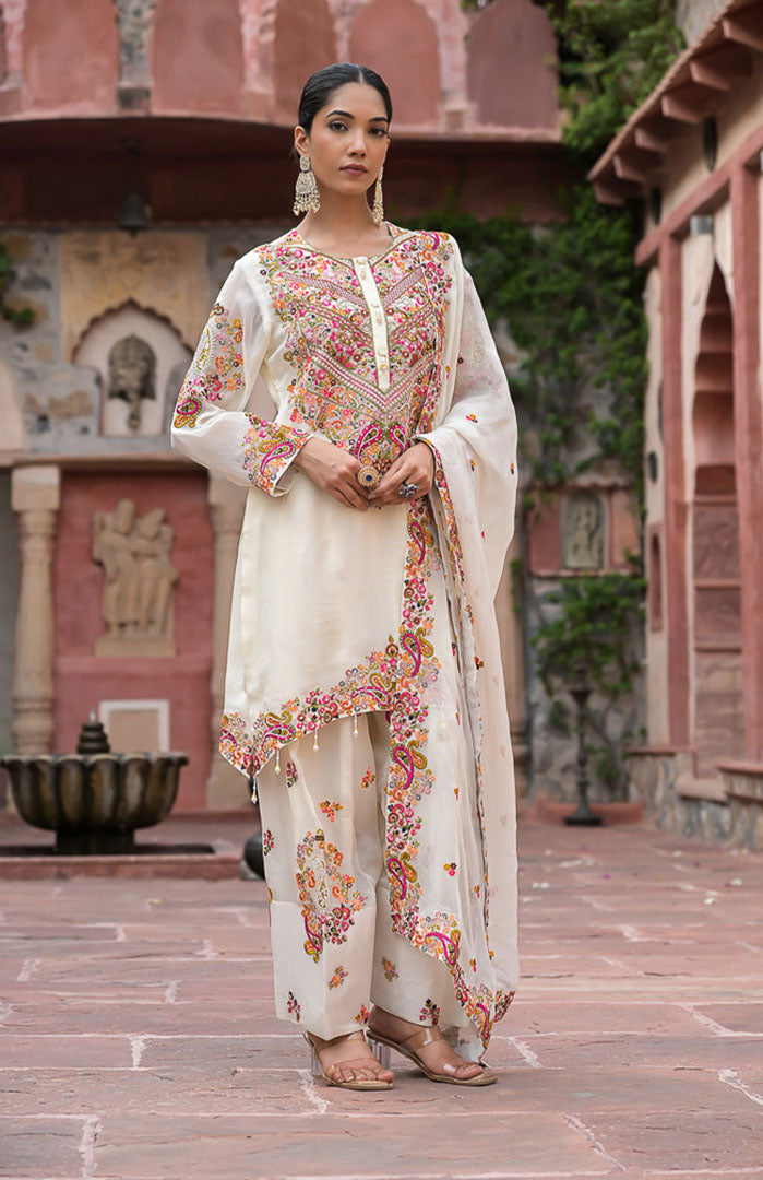 Ivory Elegance | Embroidered Suit Set By Ankhira
