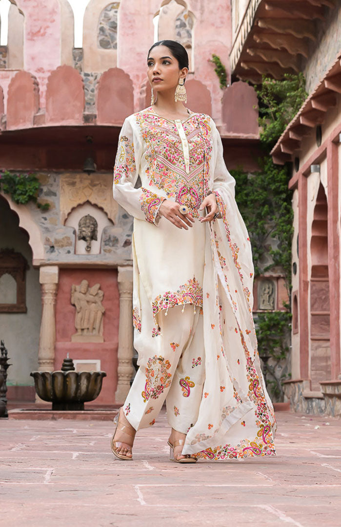 Ivory Elegance | Embroidered Suit Set By Ankhira