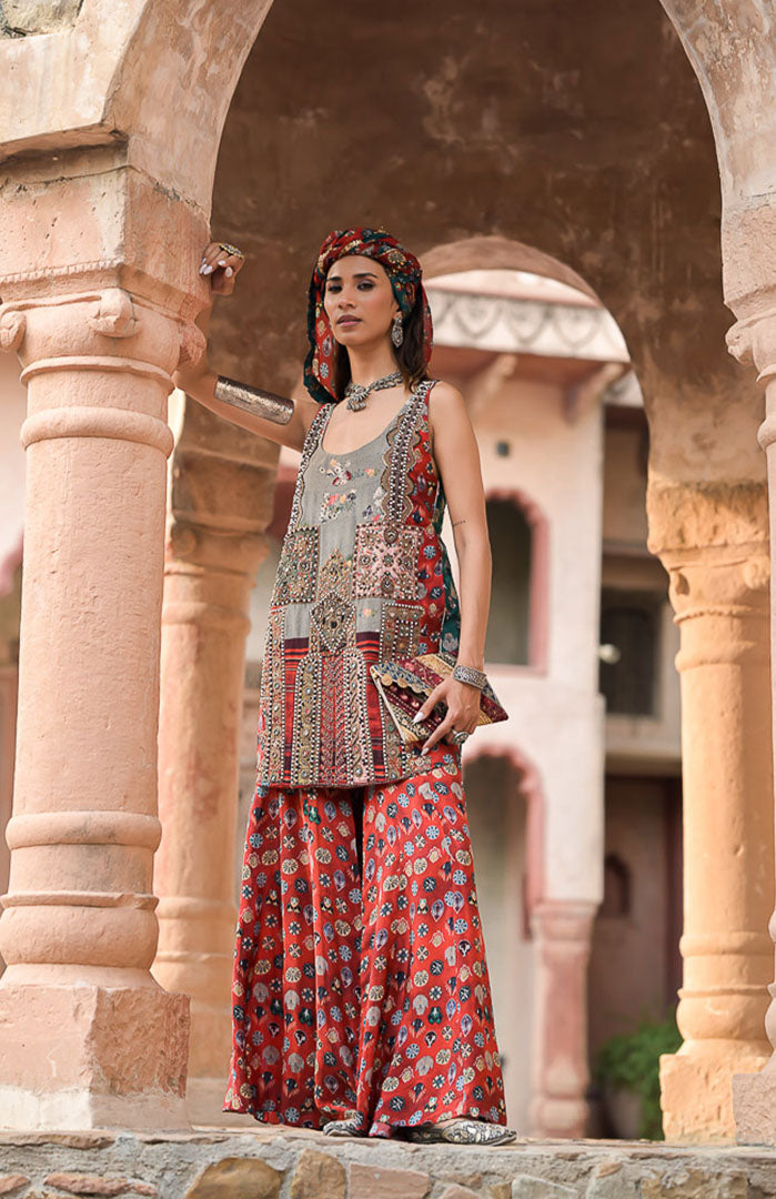 Red Boho Queen | Embroidered Suit Set By Ankhira
