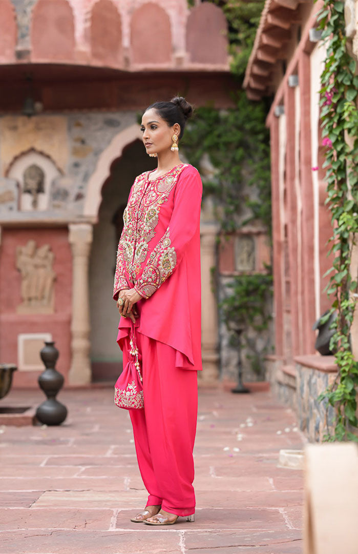 Rani Rasika | Hot Pink Embroidered Suit Set By Ankhira