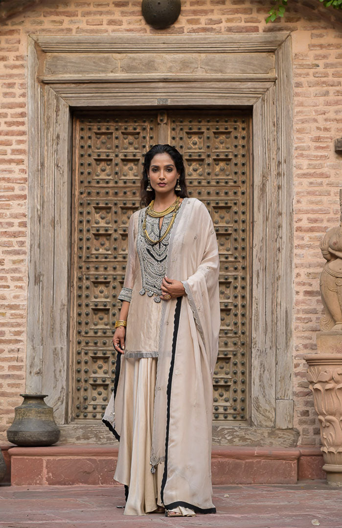 Champagne Noor | Embroidered Suit Set By Ankhira