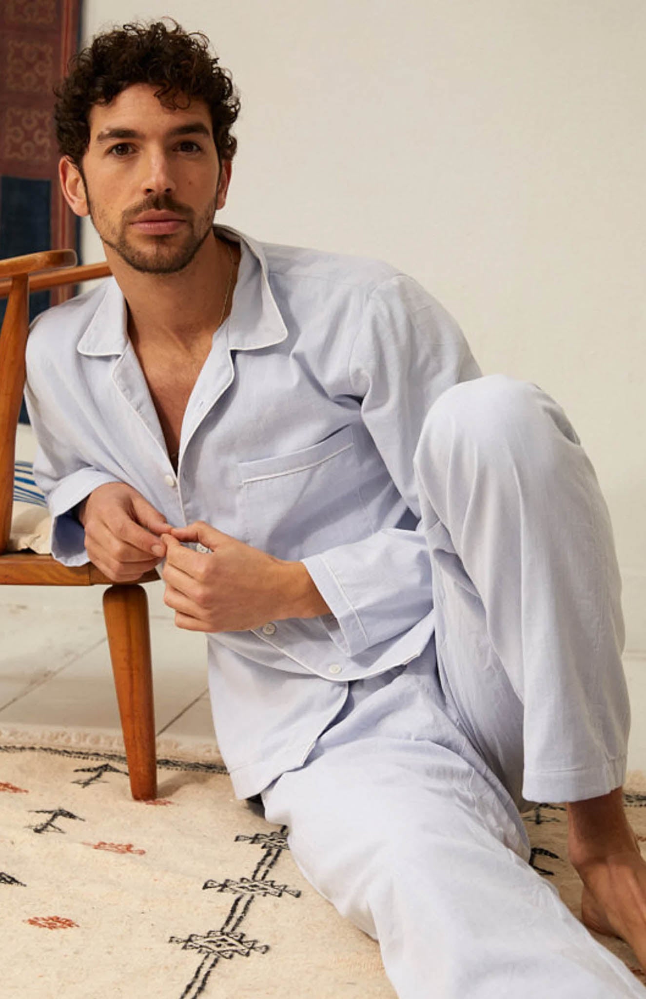 Blue Breeze Cotton Lounge Wear Set for Men | Luxeliv