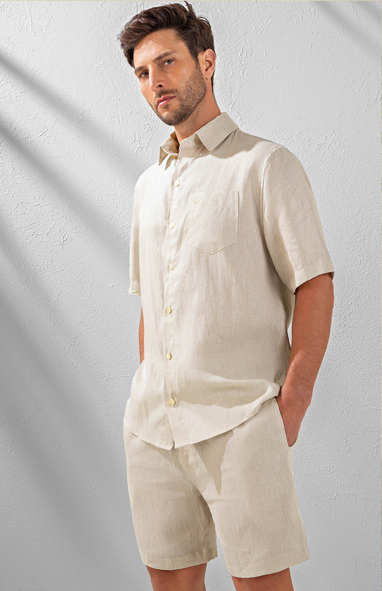 Serenity Cotton Co-ord | Beige Cotton Linen | LUXELIV-KAHKI-COTTON-COORD-SET-MENS