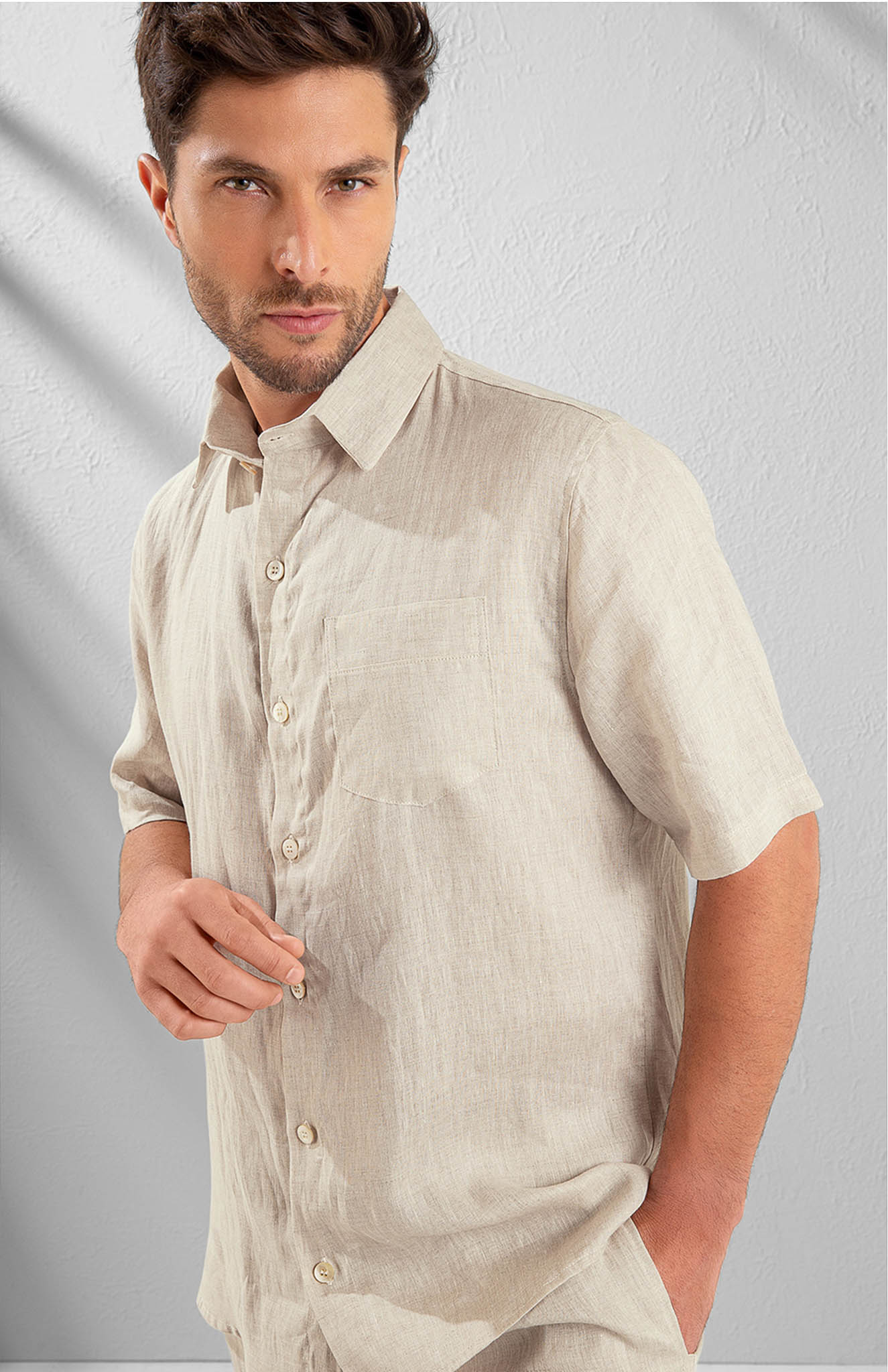 Serenity Cotton Co-ord | Beige Cotton Linen | LUXELIV-KAHKI-COTTON-COORD-SET-MENS