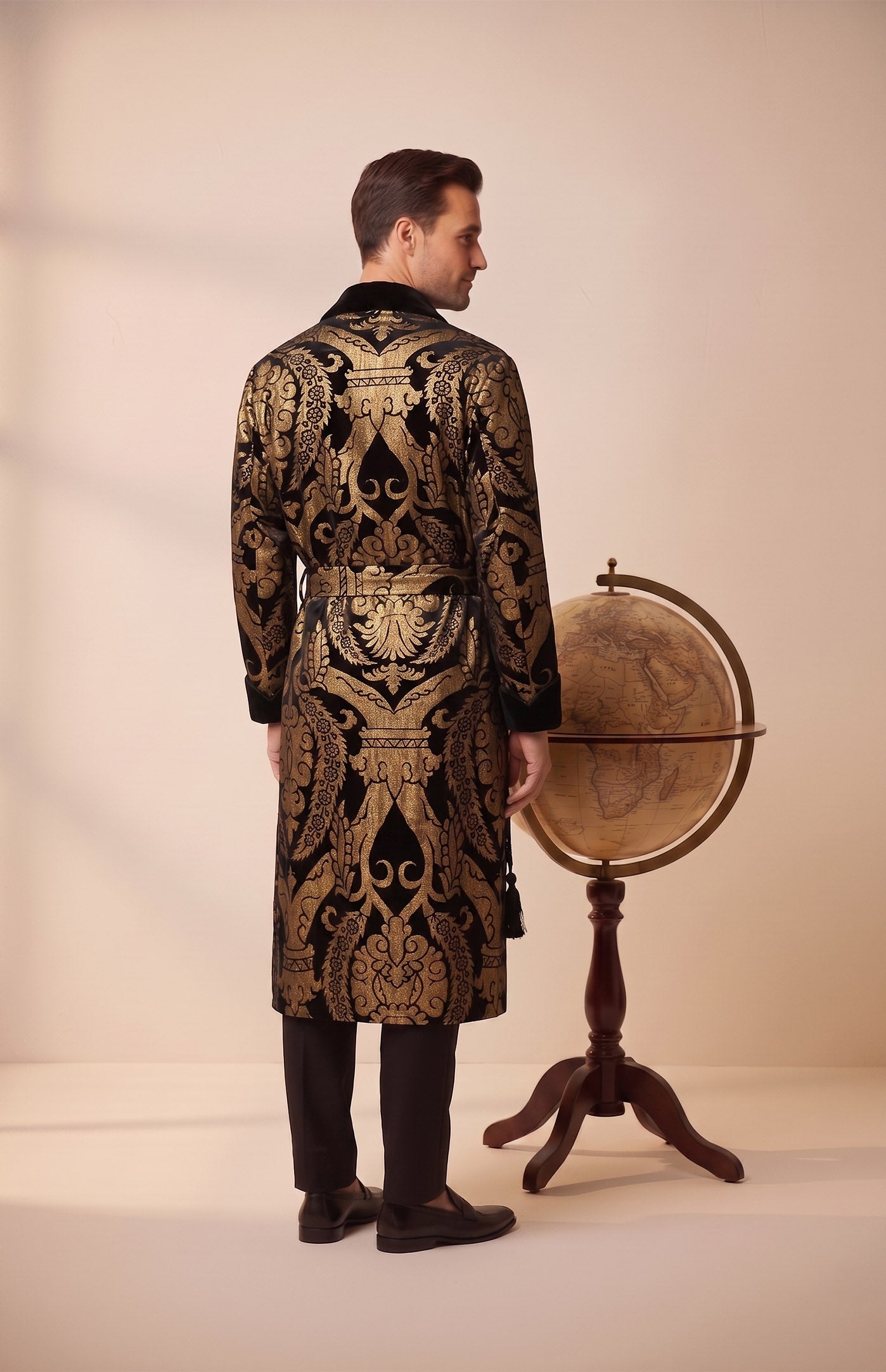 The Patiala Royal | Black Foiled Quilted Velvet Robe for Men
