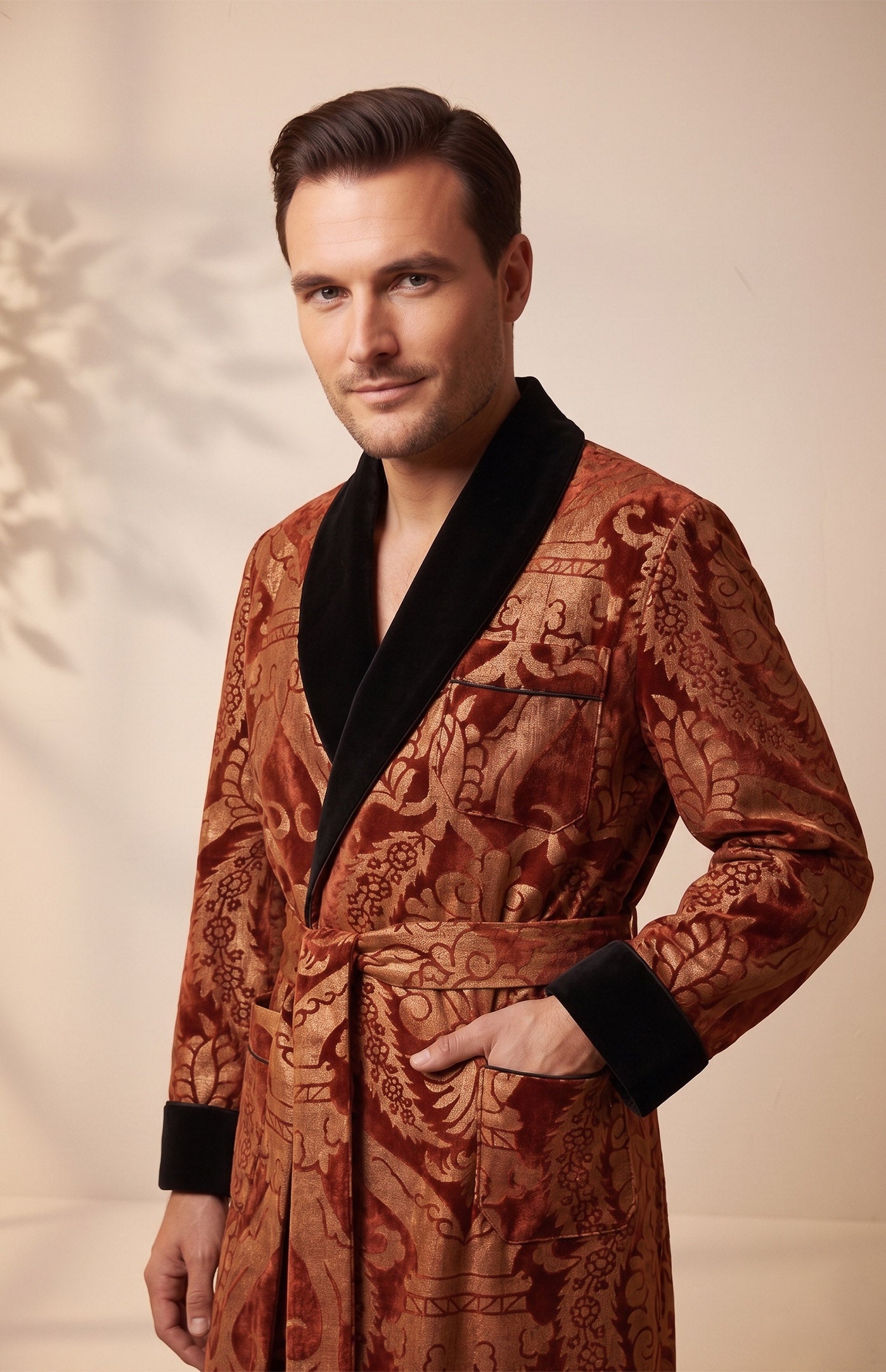The Pataudi Royal | Red Foiled Quilted Velvet Robe for Men