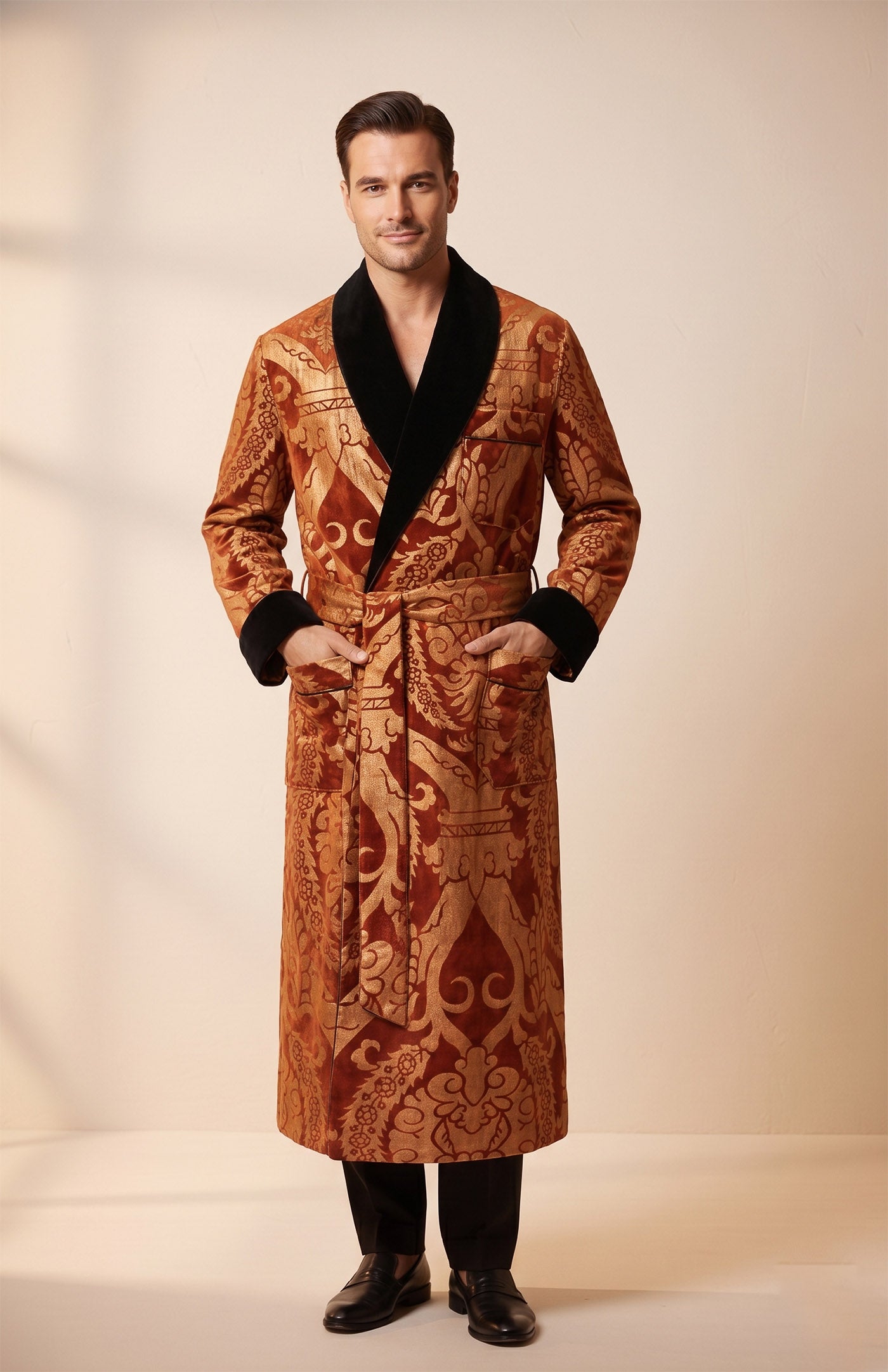 The Pataudi Royal | Red Foiled Quilted Velvet Robe for Men