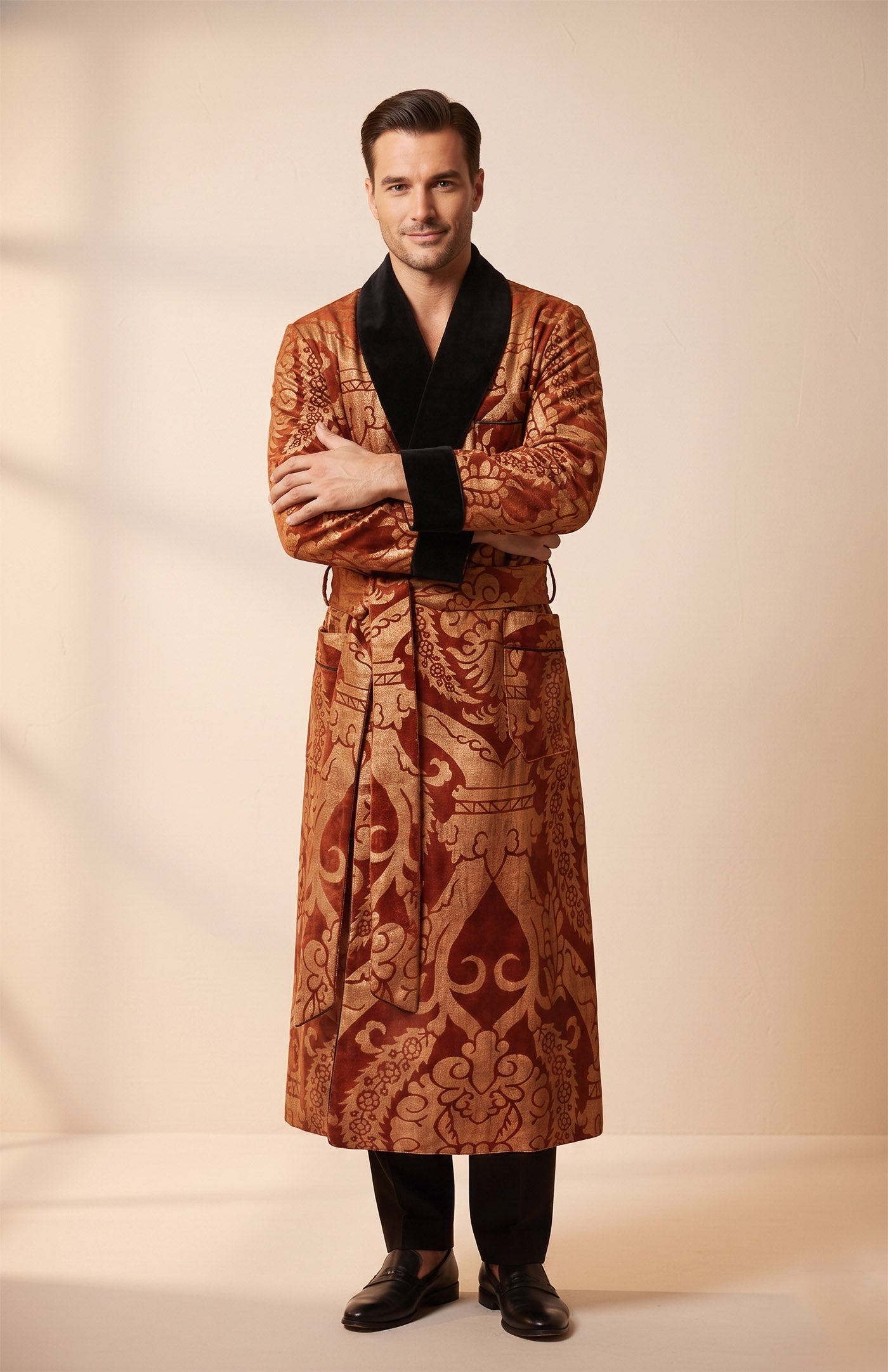 The Pataudi Royal | Red Foiled Quilted Velvet Robe for Men