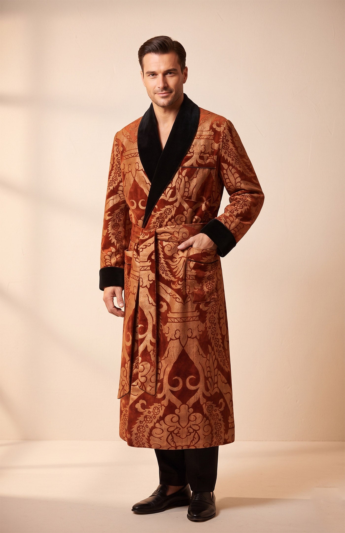 The Pataudi Royal | Red Foiled Quilted Velvet Robe for Men