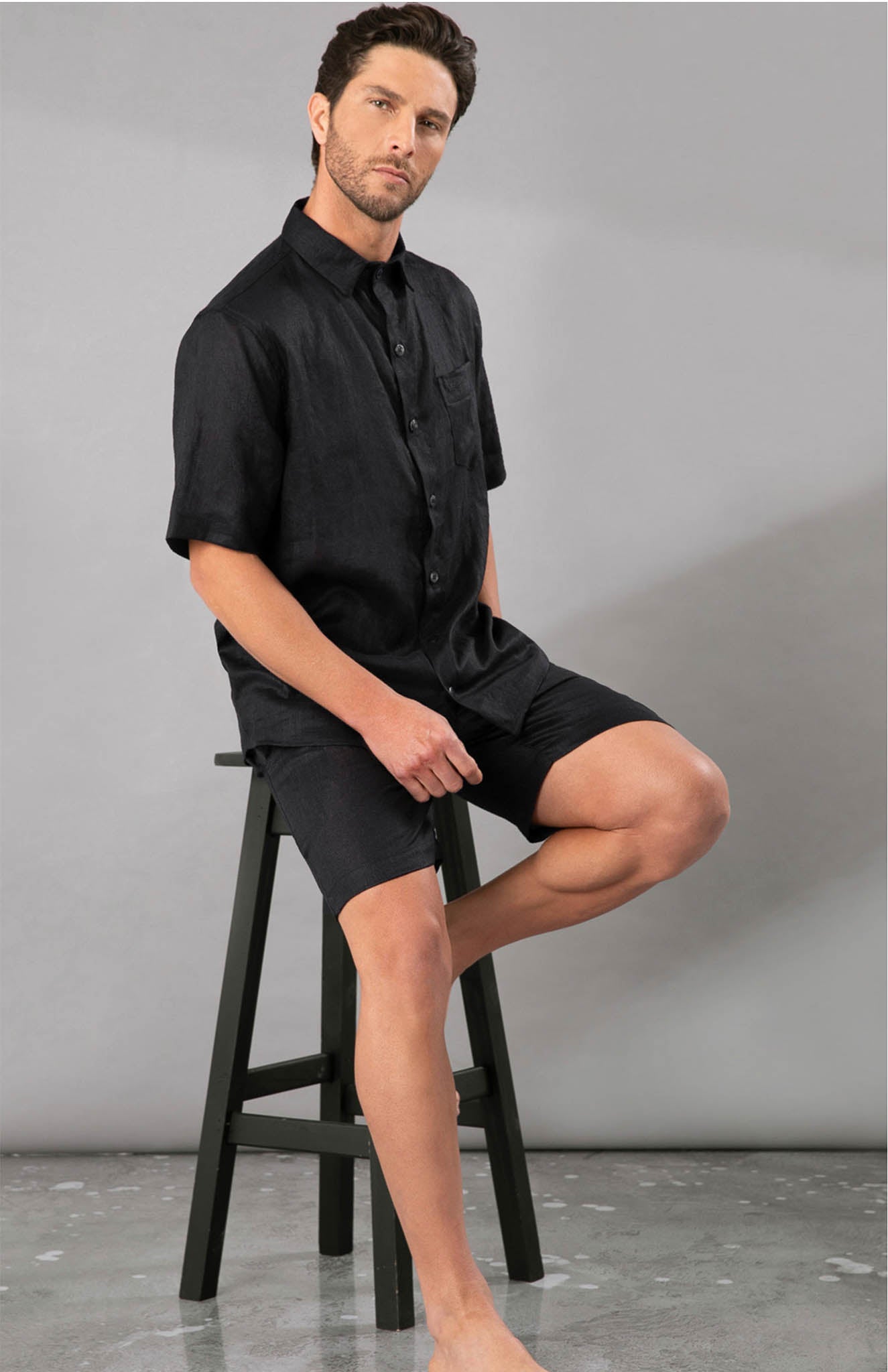 Stealth Comfort Black Linen Duo Co Ord Set | Luxeliv