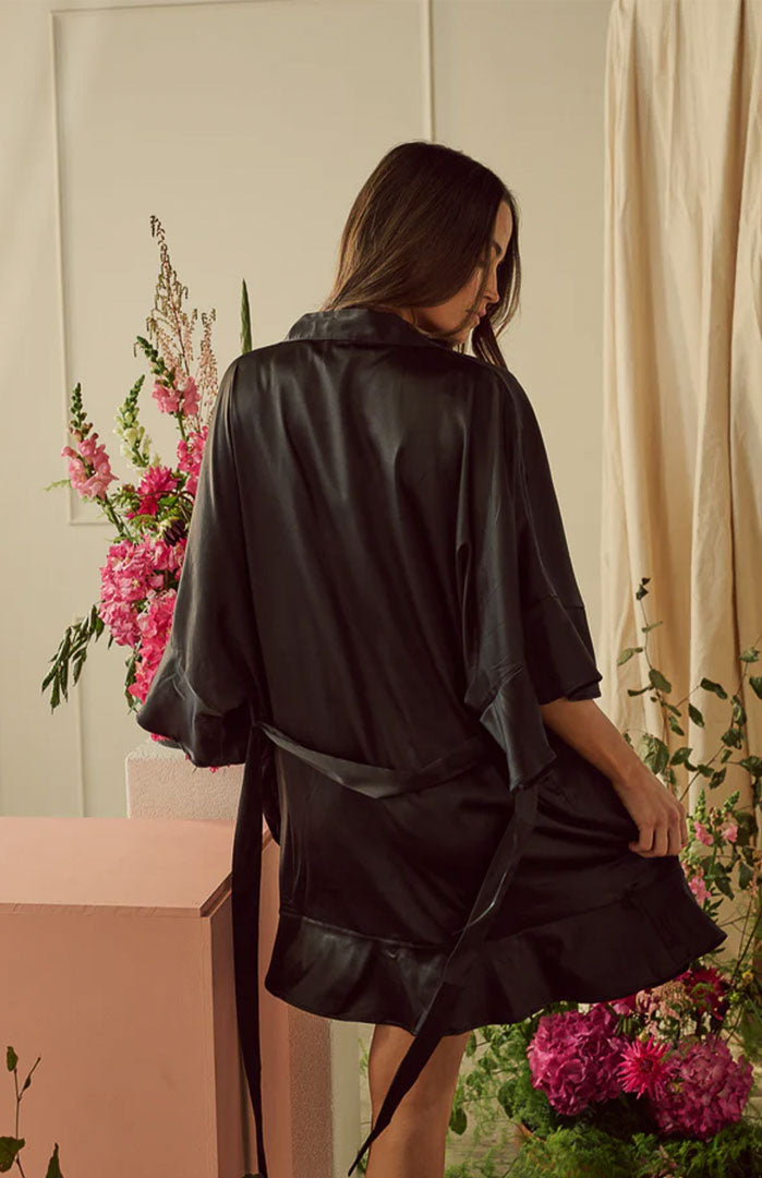 Midnight Allure | Black Satin Couture Robe