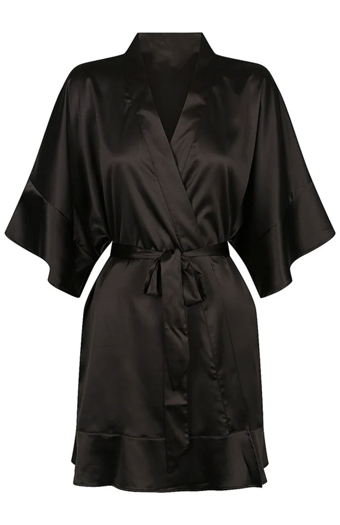 Midnight Allure | Black Satin Couture Robe