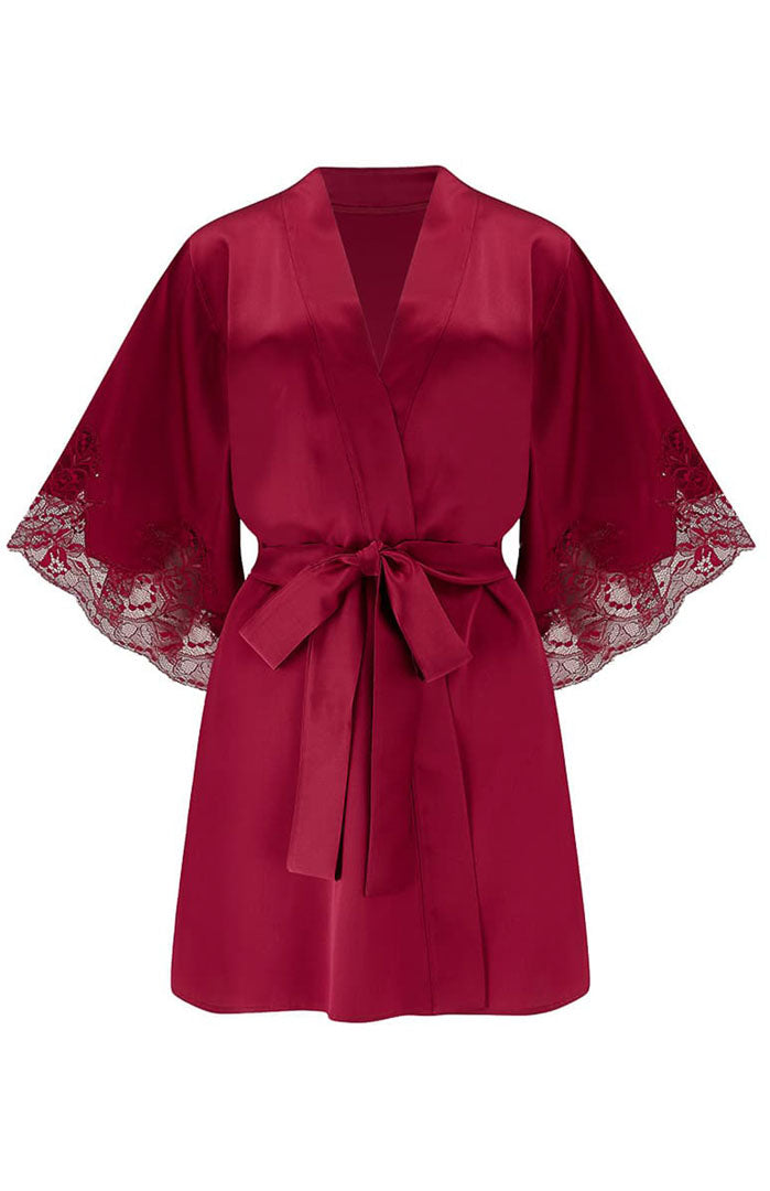 Crimson Desire | Red Satin & Lace Couture Robe