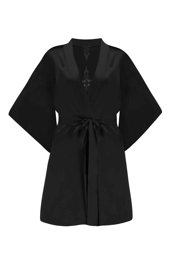 Noir Affair | Black Satin & Lace Robe