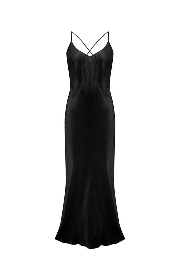 Black Beauty | Black Satin Backless Slip