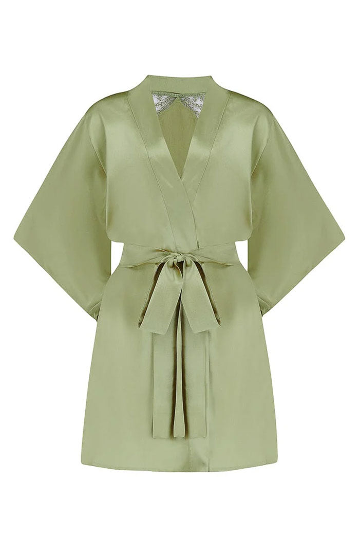 Olive Babe | Olive Green Couture Satin Robe with lace