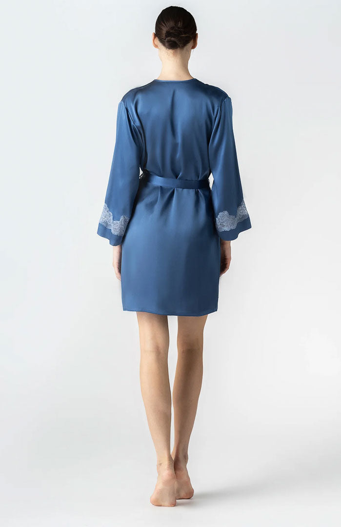 Midnight Serenity | Navy Blue Couture Satin & Lace Robe