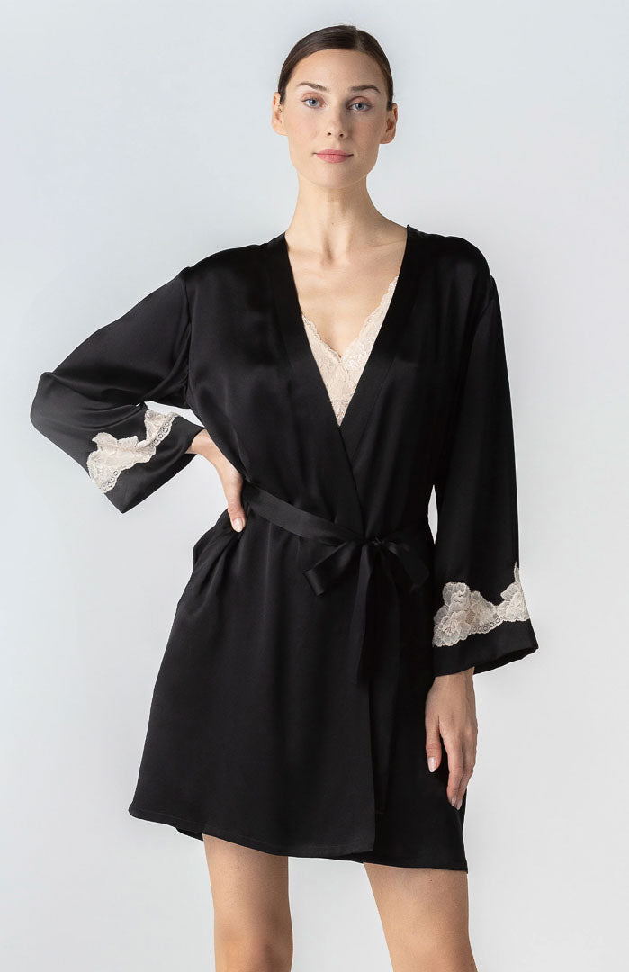 Vogue Night | Black Couture Satin & Lace Robe