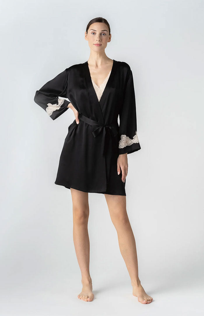 Vogue Night | Black Couture Satin & Lace Robe