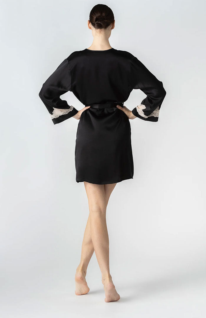 Vogue Night | Black Couture Satin & Lace Robe