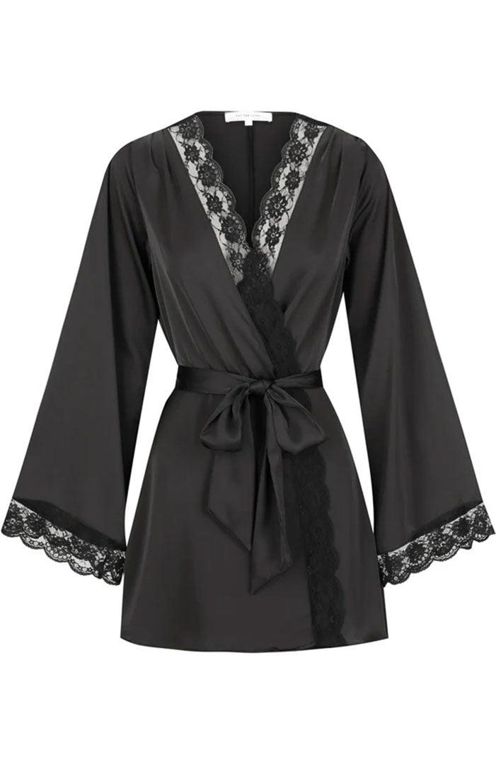 Midnight Allure | Black Couture Lace Satin Robe