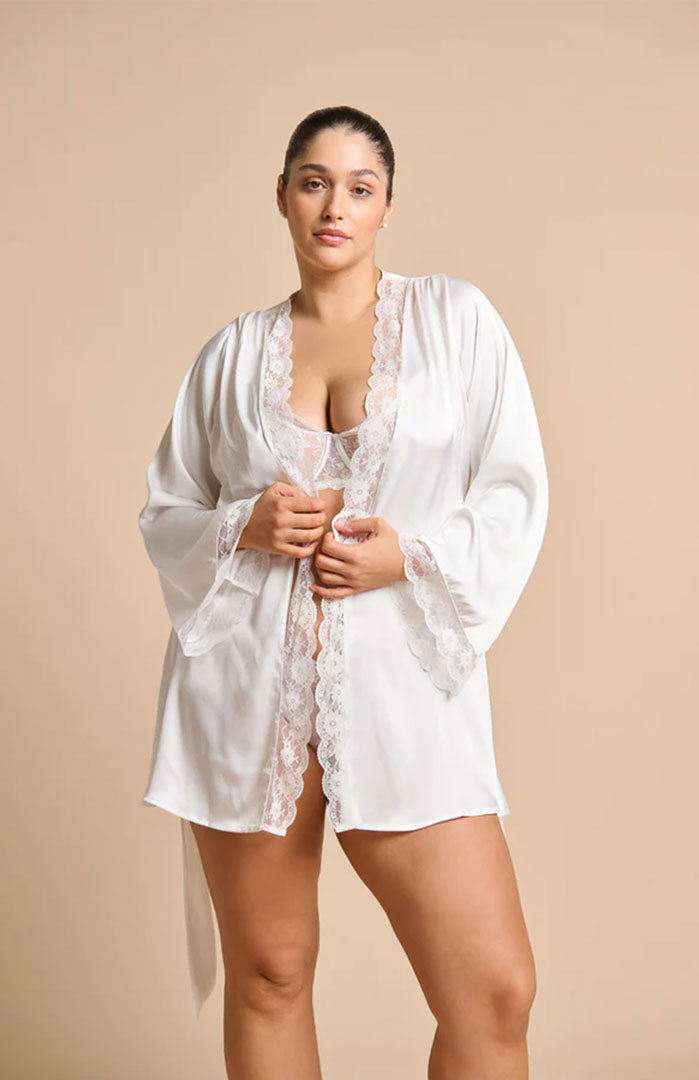 Morning Serenity | White Couture Lace Satin Robe