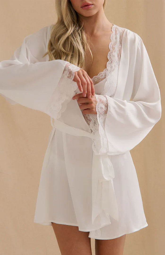 Morning Serenity | White Couture Lace Satin Robe