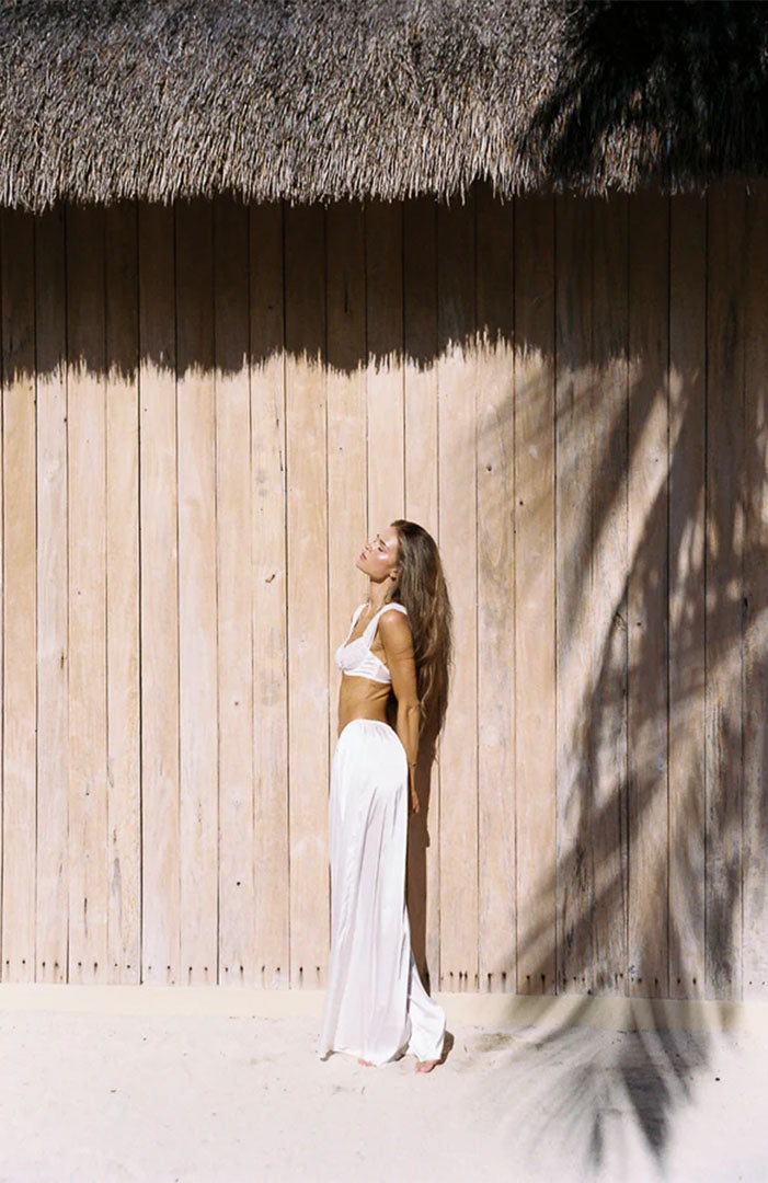 Azure Escape | White Luxe Satin Wide-Leg Set