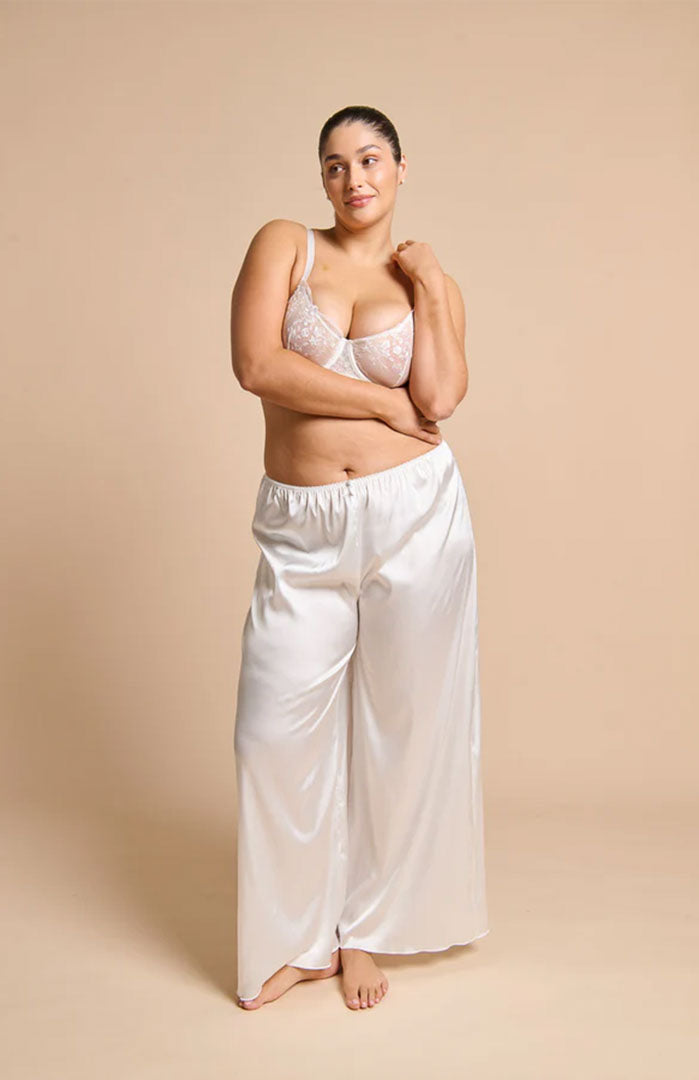 Azure Escape | White Luxe Satin Wide-Leg Set