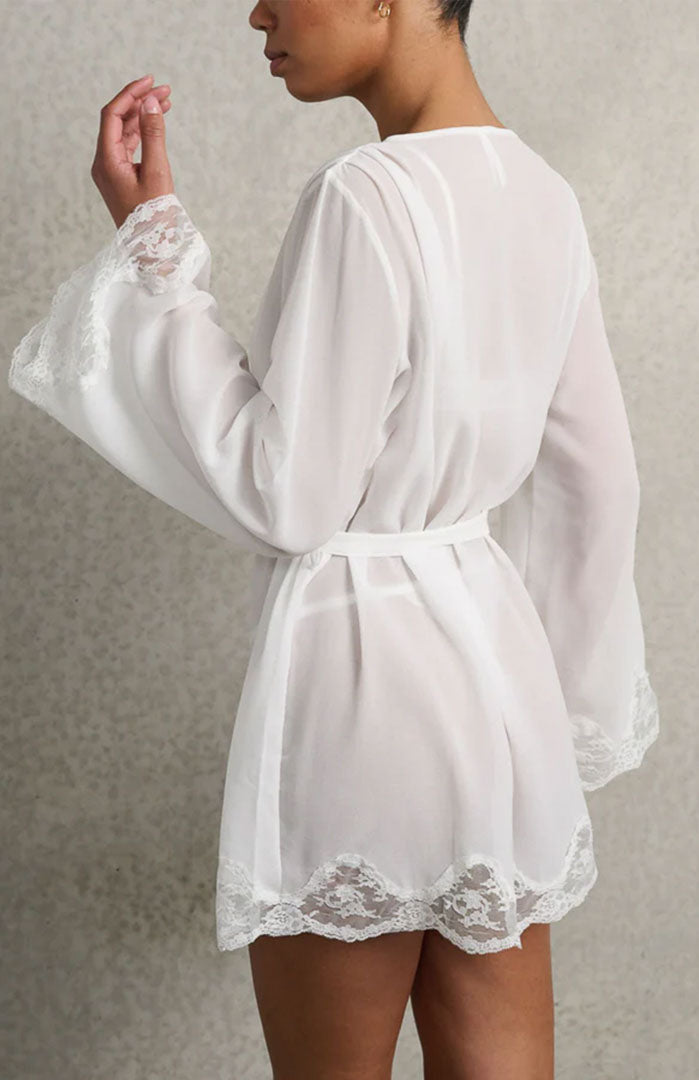 Ethereal Veil | White Sheer Lace Mini Robe