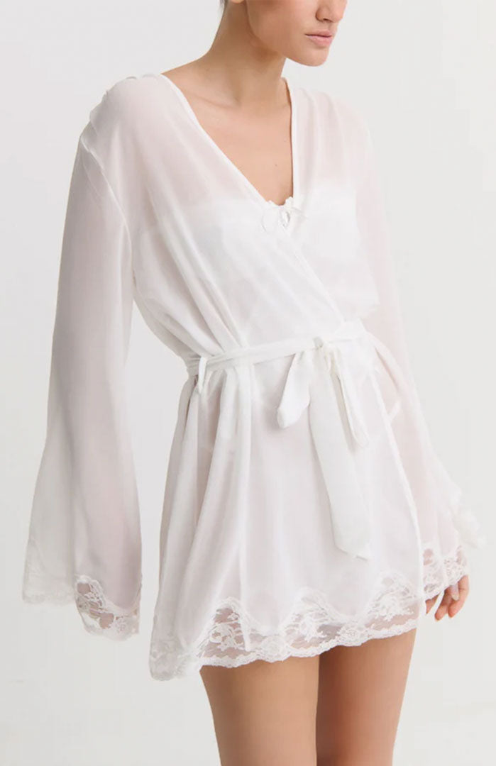 Ethereal Veil | White Sheer Lace Mini Robe