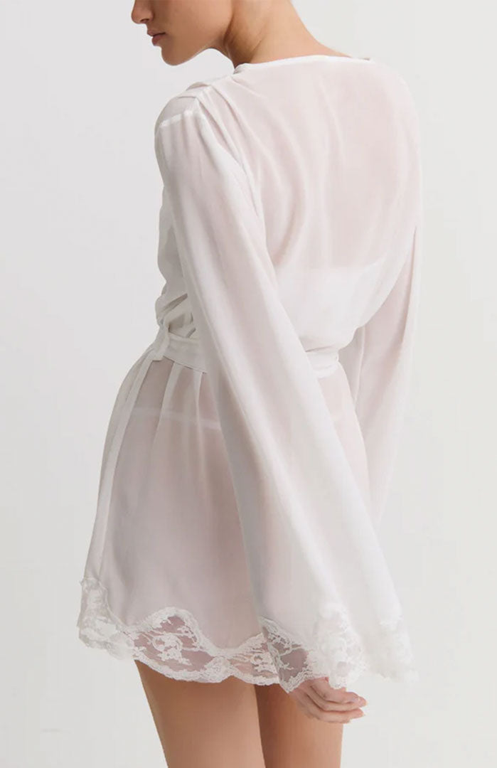 Ethereal Veil | White Sheer Lace Mini Robe