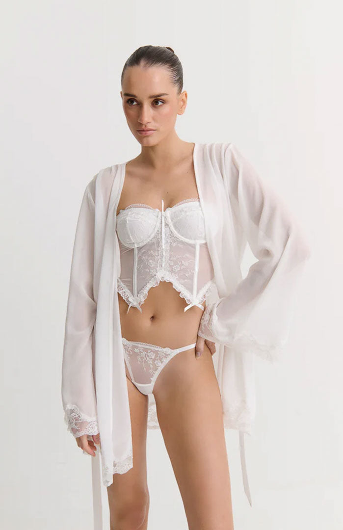 Ethereal Veil | White Sheer Lace Mini Robe