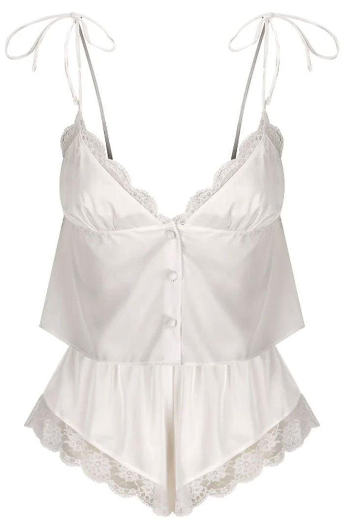 Cloud Nine | White Couture Satin & Lace Short Set