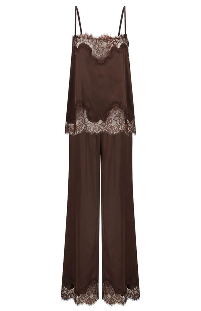 Cocoa Charmeuse | Brown Lace Cami & Wide-Leg Set