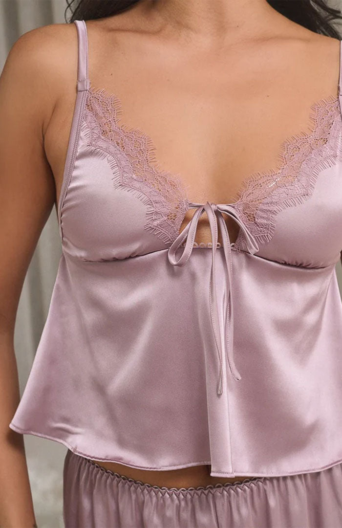 Lilac Mist | Mauve Satin & Lace Short Set